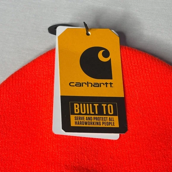 🟧NEW Two Carhartt Neon Orange Knit Beanies Hat A18 Cuffed Acrylic Watch Cap🟧 - Picture 4 of 9